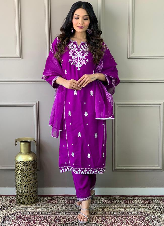 Rayon Magenta Festival Wear Embroidery Work Readymade Salwar Suit